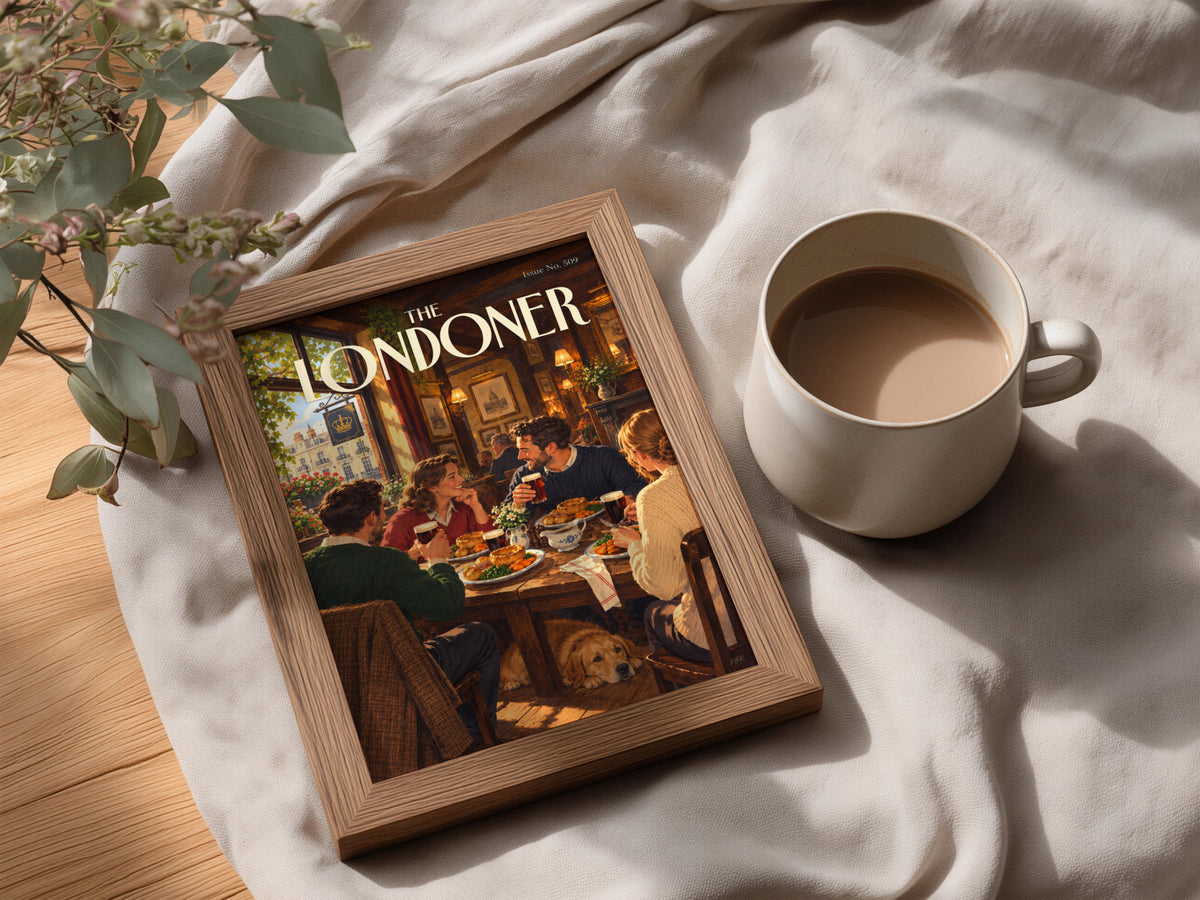 Vintage London Pub Poster, Sunday Roast Wall Art, Retro Magazine Cover Print, Kitchen Dining Room