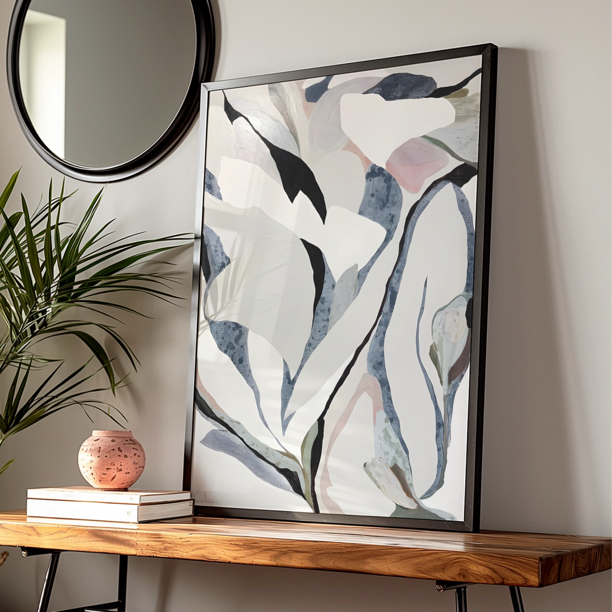 Abstract Floral Botanical Print, Monochrome Wall Art, Neutral Minimalist Poster, Modern Decor