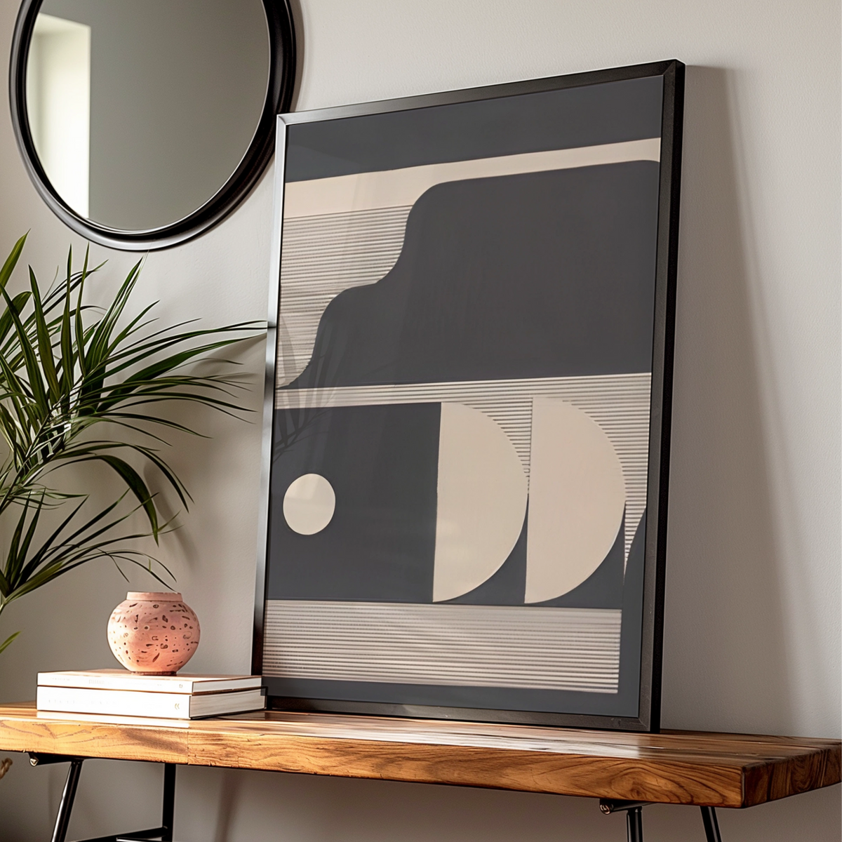 Geometric Abstract Print, Monochrome Wall Art, Dark Neutral Minimalist Poster, Modern Decor