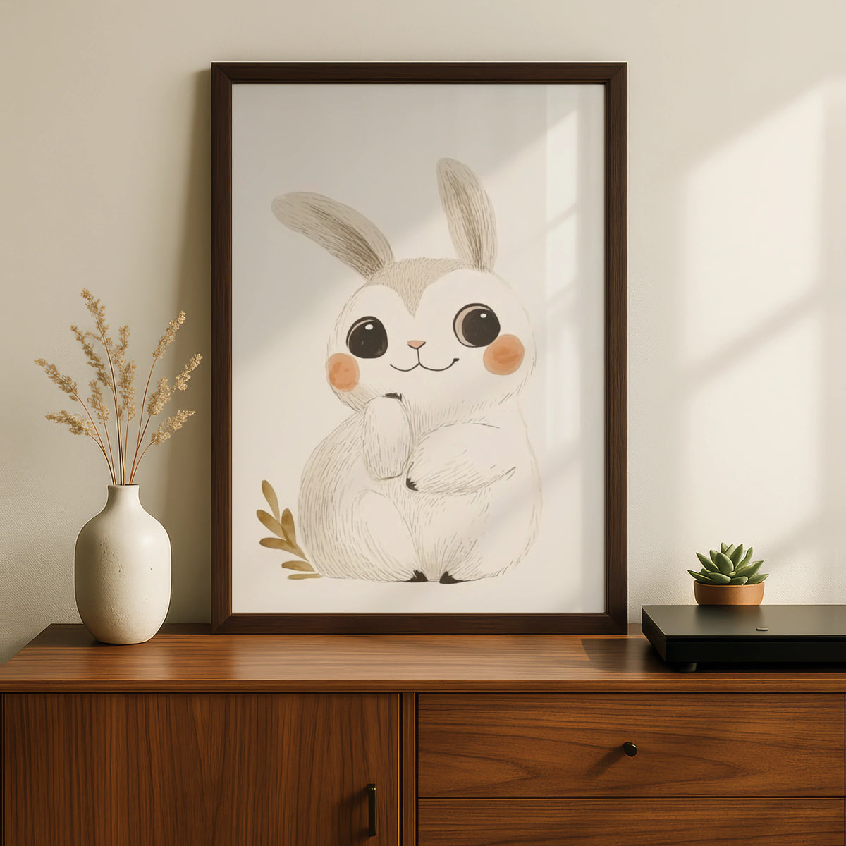 Cute Bunny Nursery Wall Art, Rabbit Poster, Baby Girl Boy Room Decor, Woodland Print