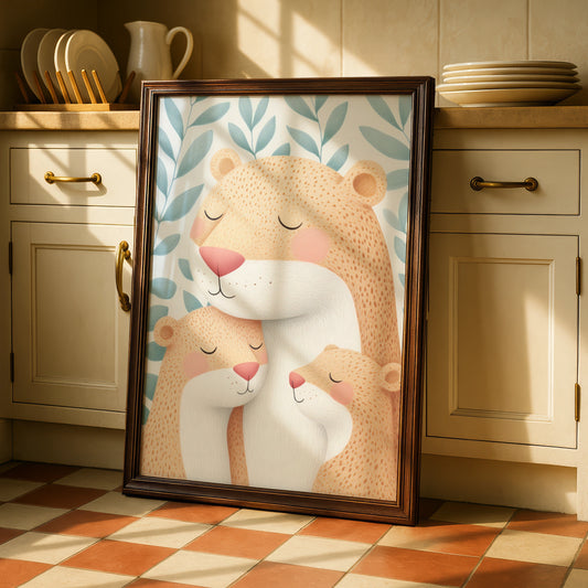Bear Family Nursery Wall Art, Cute Bear Print, Baby Animal Poster, Kids Room Decor