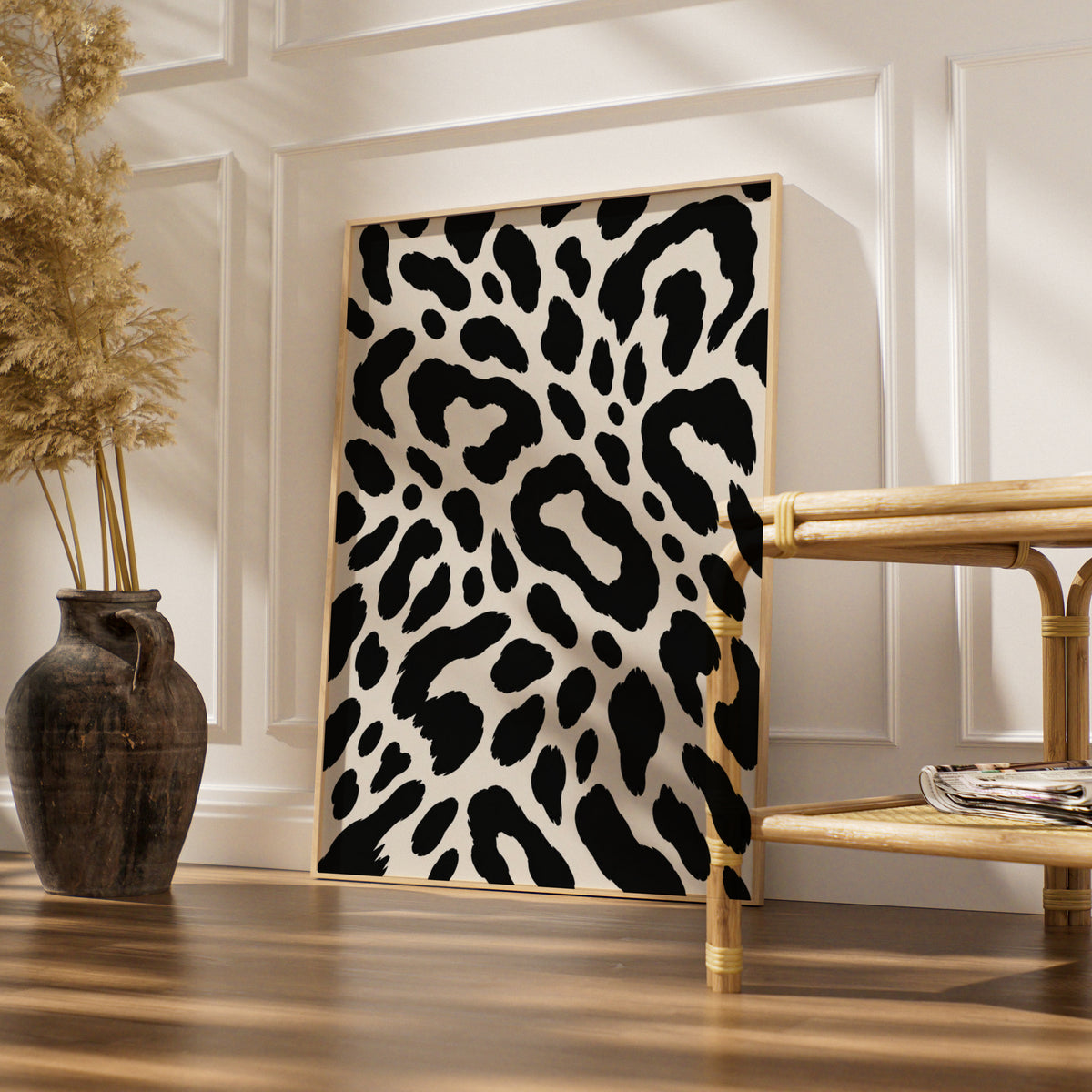 Leopard Print Wall Art, Monochrome Animal Pattern Poster, Black White Gallery Print