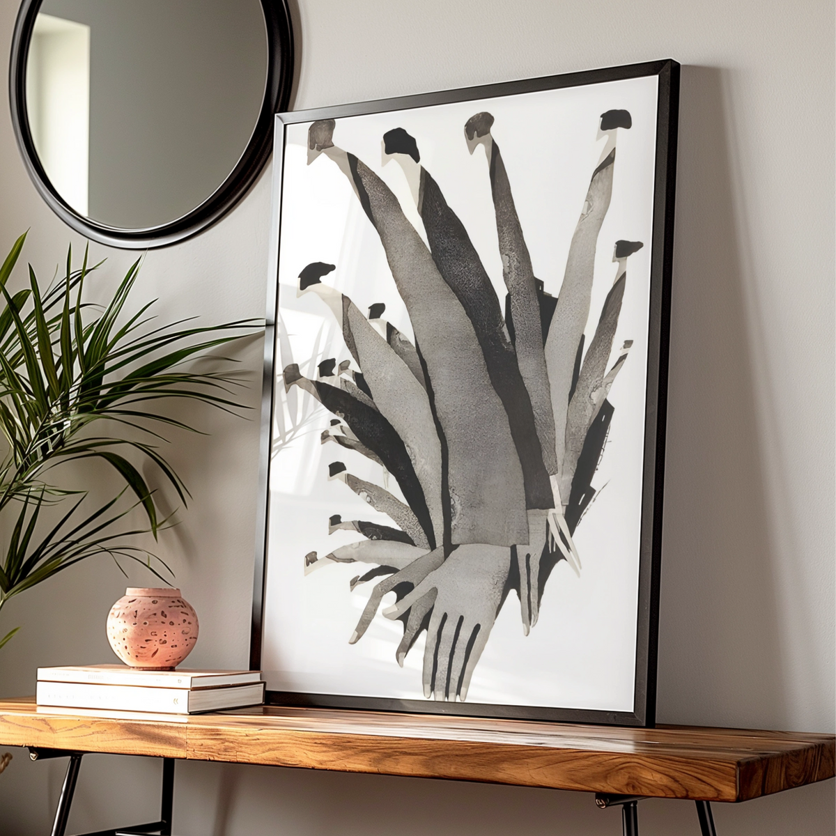 Abstract Figures Monochrome Wall Art, Black and White Collage Print, Modern Gallery Poster