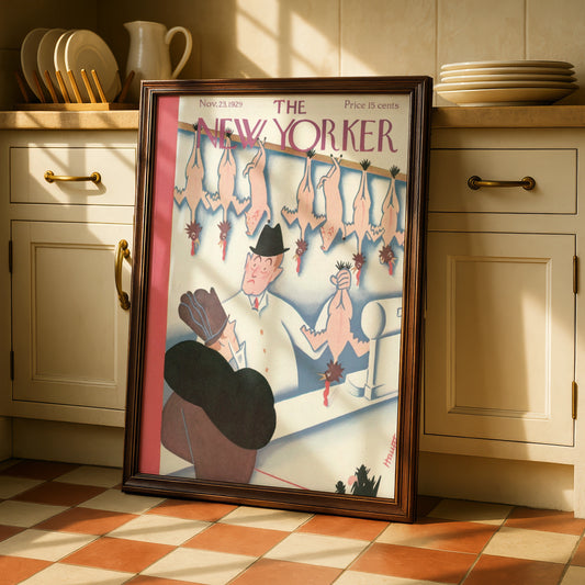 New Yorker 1929 Cover Poster, Thanksgiving Turkey Butcher Art Print, Vintage Wall Art