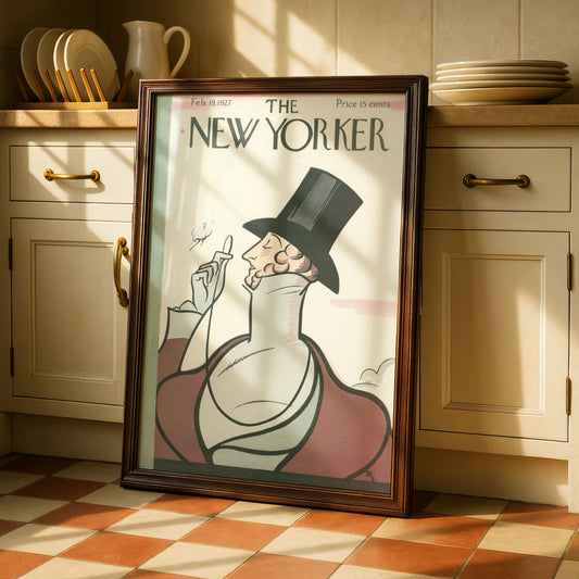 The New Yorker February 1927 Vintage Cover Poster, Top Hat Gentleman Art Deco Print