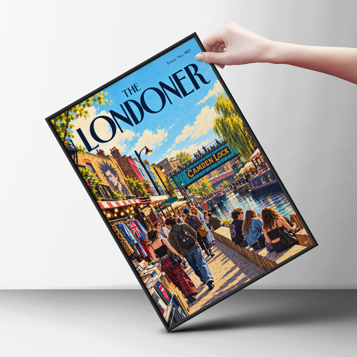 The Londoner Camden Lock Poster, London Wall Art, Canal Market Illustration, Retro Magazine Cover