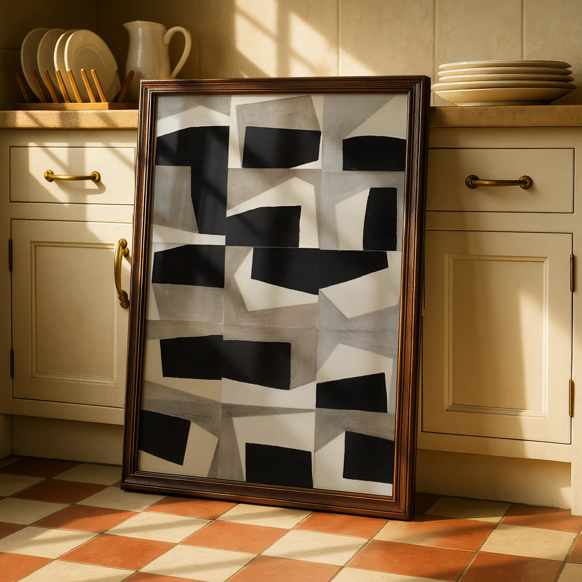 Geometric Abstract Monochrome Wall Art, Black Grey Modern Print, Contemporary Poster