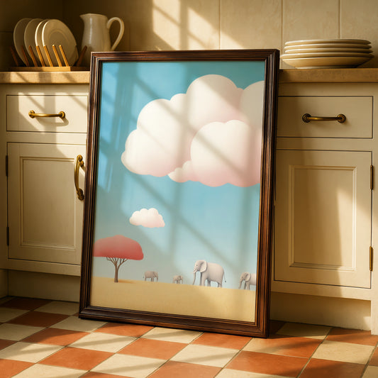Elephant Nursery Wall Art, Baby Safari Print, Pastel Blue Kids Room Poster, Cute Animal Decor