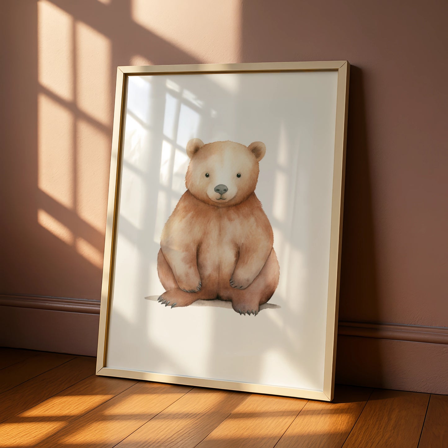 Nursery Wall Art Brown Bear Print, Watercolour Baby Bear Poster, Woodland Nursery Decor