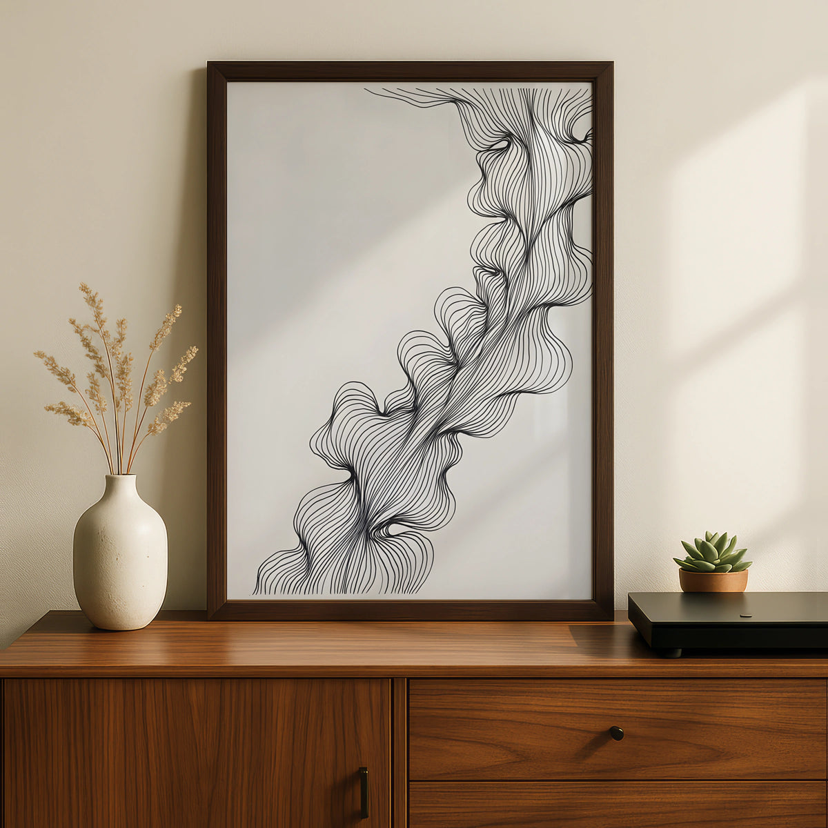 Abstract Flow Line Art, Monochrome Wall Art, Minimalist Black White Poster, Modern Wall Decor