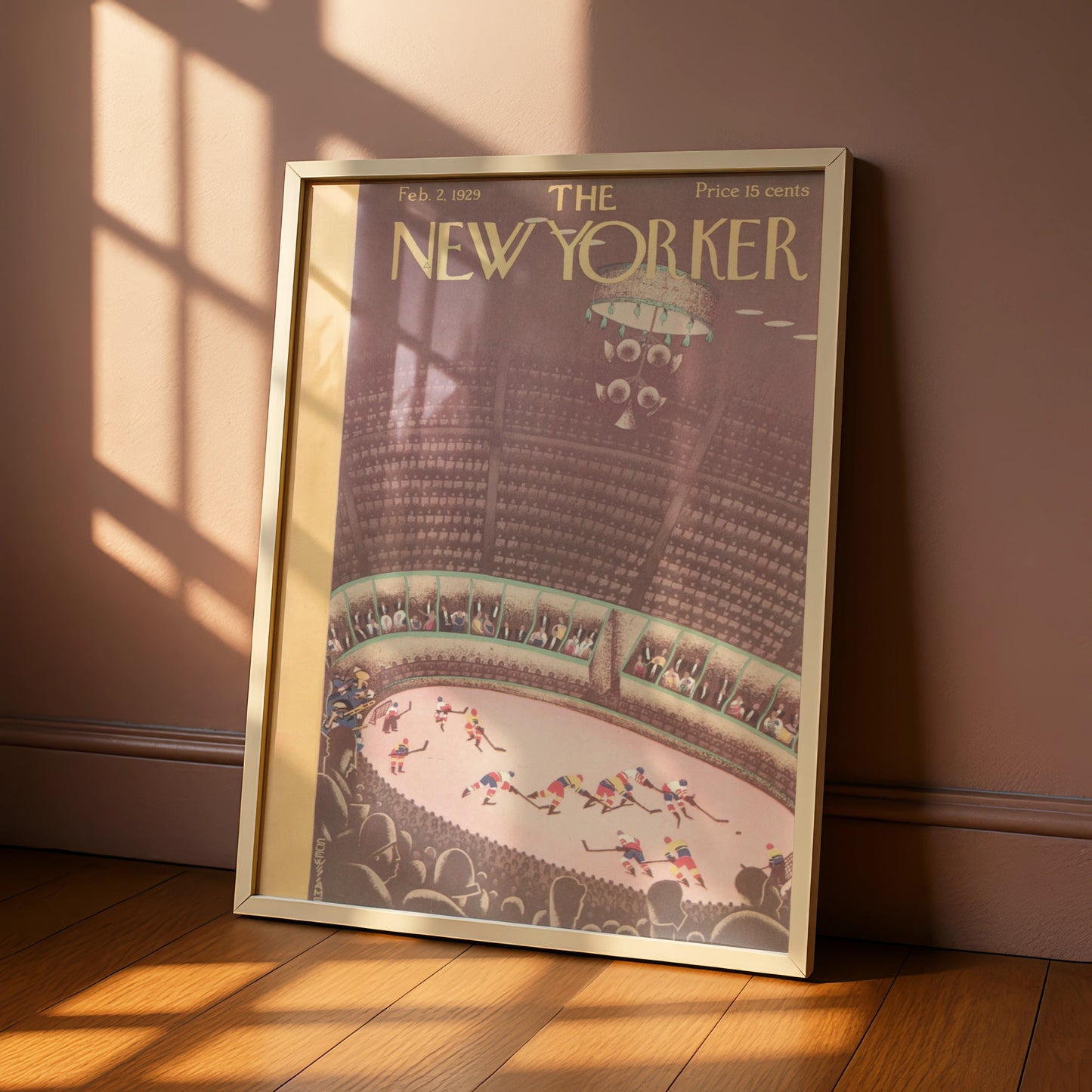 New Yorker 1929 Ice Hockey Arena Cover Art Poster, Vintage Sports Wall Art Print
