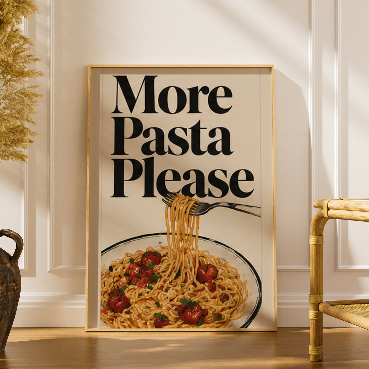 More Pasta Please Kitchen Poster, Vintage Italian Food Wall Art, Retro Spaghetti Art Print for — styling mockup 1
