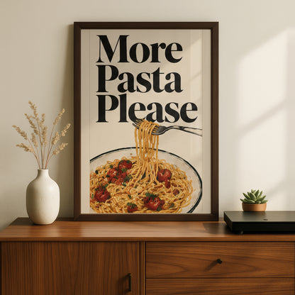 More Pasta Please Kitchen Poster, Vintage Italian Food Wall Art, Retro Spaghetti Art Print for — styling mockup 2