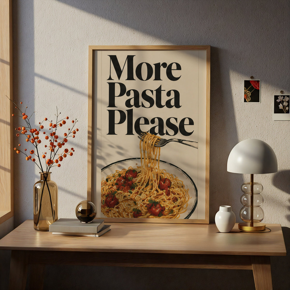 More Pasta Please Kitchen Poster, Vintage Italian Food Wall Art, Retro Spaghetti Art Print for — styling mockup 5