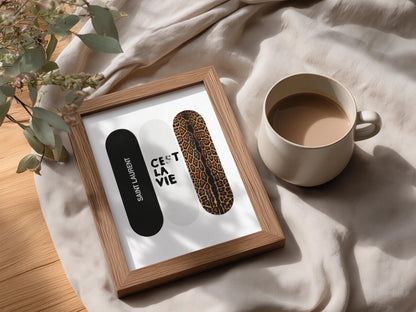 Skateboard Trio Wall Art, Leopard Print Poster, Black and White Fashion Art, Bedroom Decor — styling mockup 3