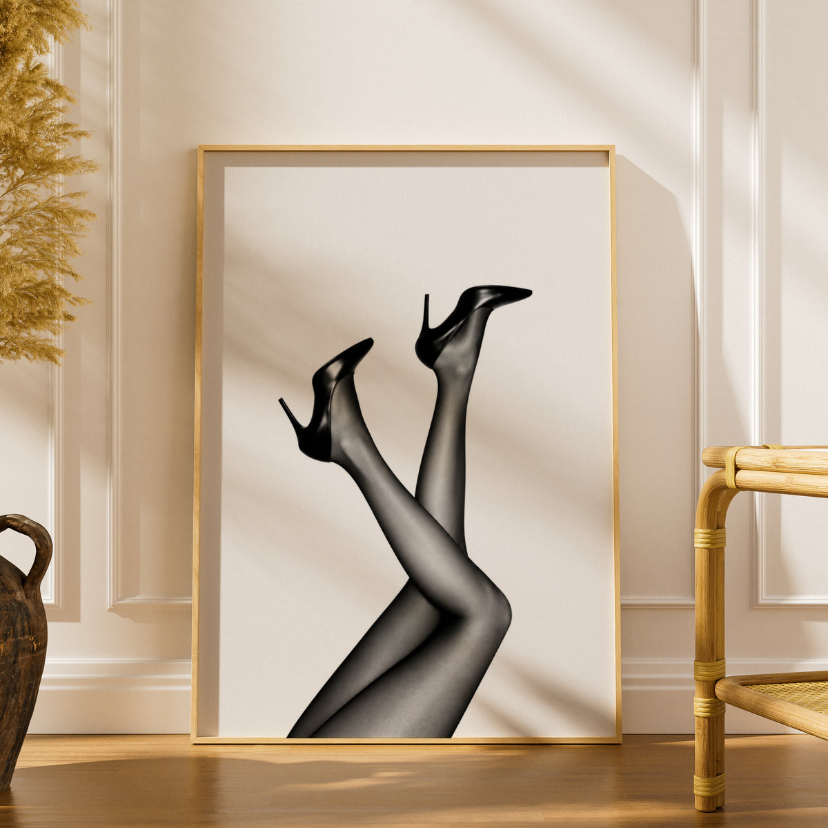 Black and White High Heels Poster, Fashion Wall Art, Stiletto Legs Art Print — styling mockup 1