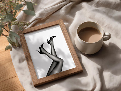 Black and White High Heels Poster, Fashion Wall Art, Stiletto Legs Art Print — styling mockup 3