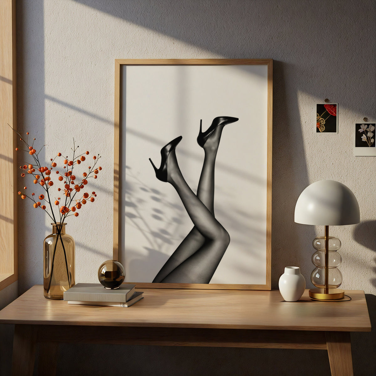 Black and White High Heels Poster, Fashion Wall Art, Stiletto Legs Art Print — styling mockup 5