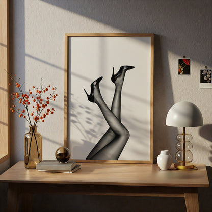 Black and White High Heels Poster, Fashion Wall Art, Stiletto Legs Art Print — styling mockup 5