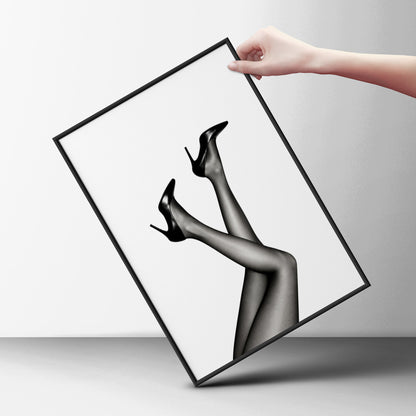Black and White High Heels Poster, Fashion Wall Art, Stiletto Legs Art Print — styling mockup 6