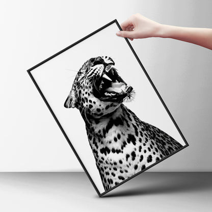 Roaring Leopard Poster, Black and White Wall Art, Animal Art Print, Monochrome Wildlife Photography — styling mockup 6