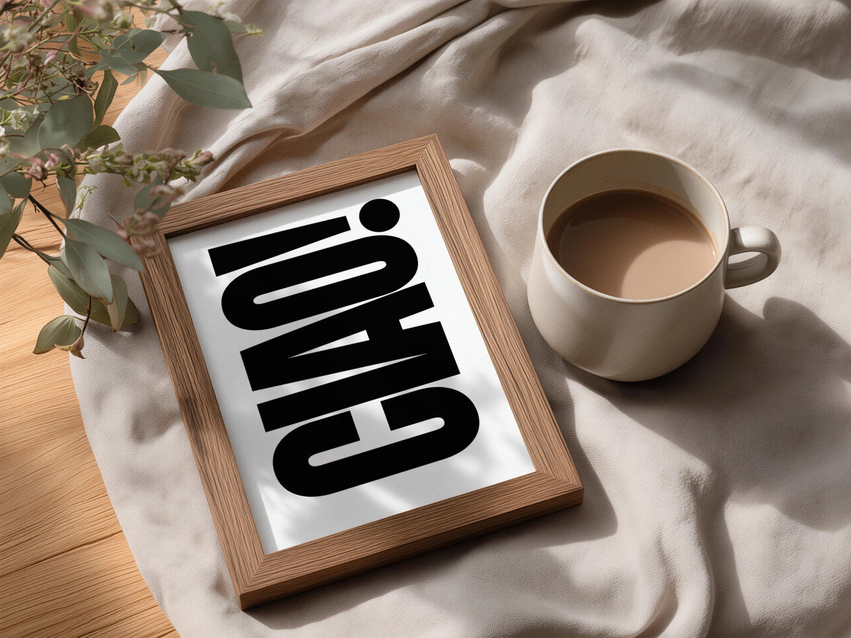 Ciao Typography Poster, Black and White Wall Art, Bold Italian Word Art Print — styling mockup 3