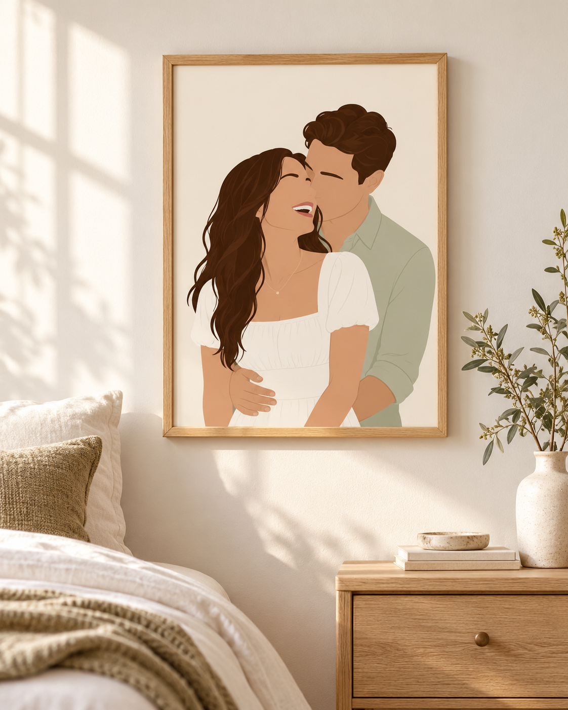 Personalised couple portrait from photo – custom wall art example