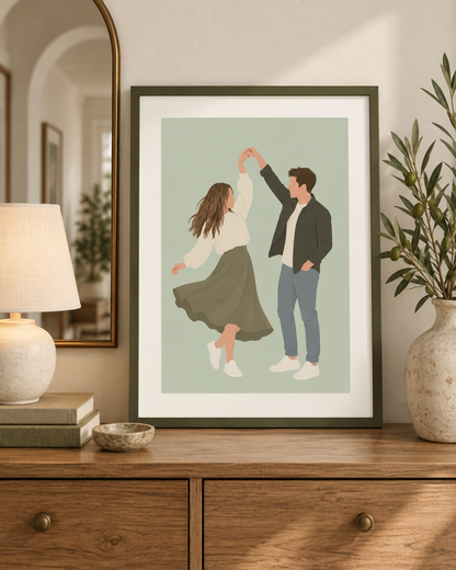 Custom couple portrait illustration – personalised gift and wall art