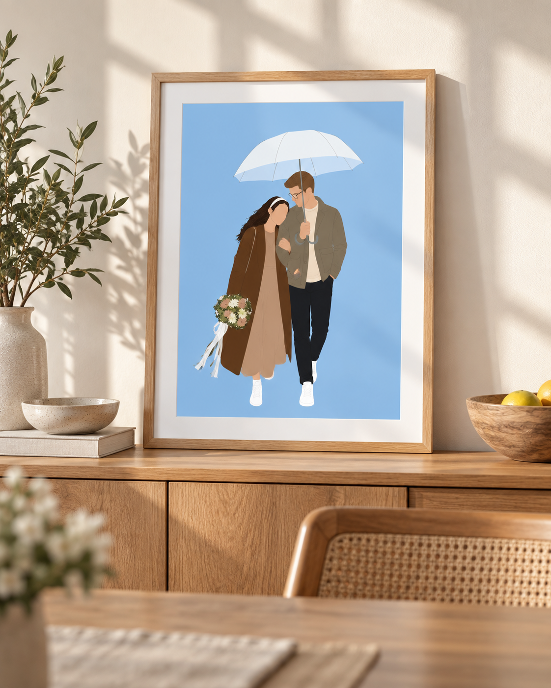Custom couple portrait print – personalised framed wall art