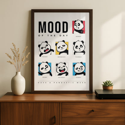 Panda Cartoon Poster, Mood of the Day Funny Wall Art, Days of the Week Print, Quirky Bedroom Decor — styled room mockup 5