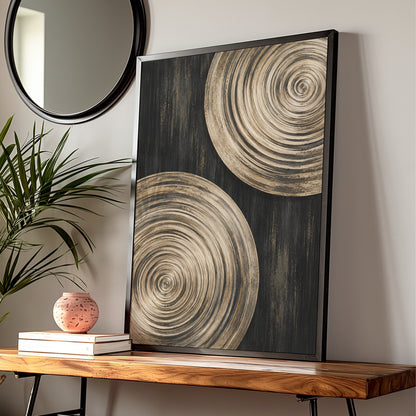 Gold Black Spiral Circle Abstract Wall Art, Bold Geometric Modern Art Print, Living Room Statement — Digital Download