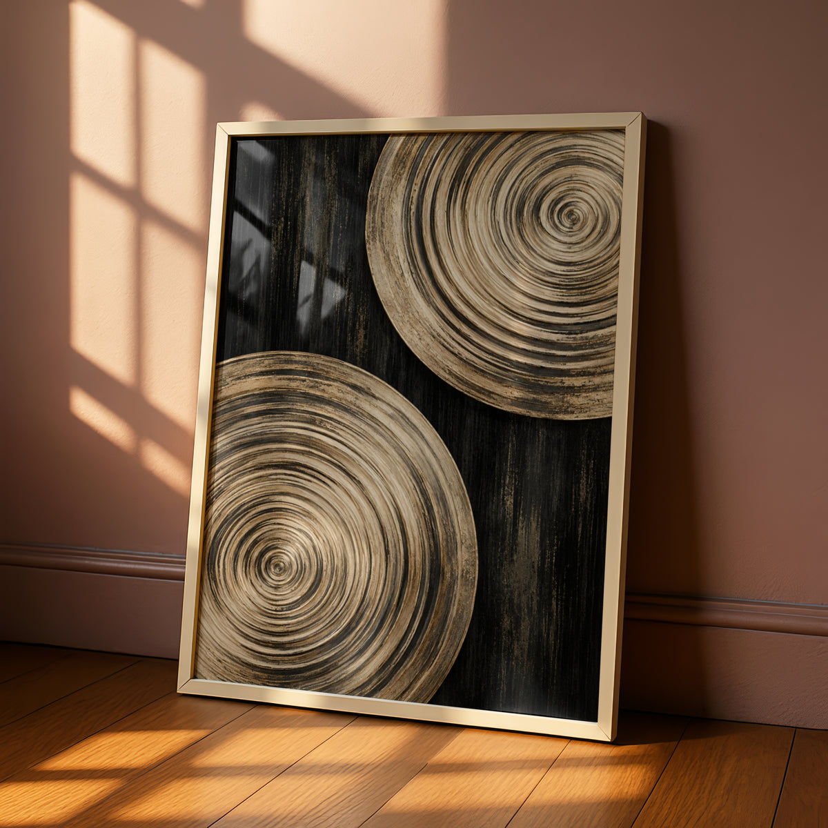 Gold Black Spiral Circle Abstract Wall Art, Bold Geometric Modern Art Print, Living Room Statement