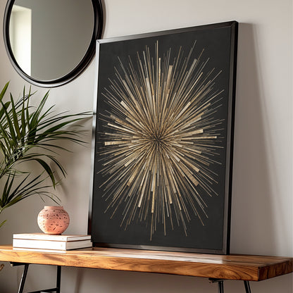 Gold Starburst Abstract Art Print, Bold Geometric Sunburst Poster, Black Gold Wall Art — Digital Download