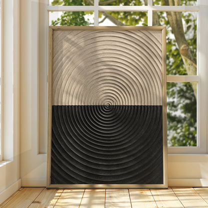 Concentric Circle Abstract Print, Neutral Beige Black Geometric Wall Art, Modern Poster