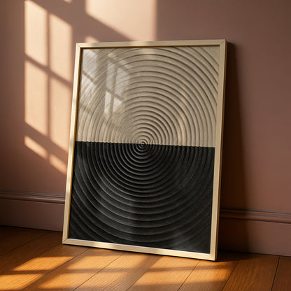 Concentric Circle Abstract Print, Neutral Beige Black Geometric Wall Art, Modern Poster