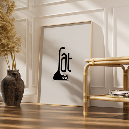 Black Cat Typography Cartoon Poster, Minimalist Cat Wall Art, Funny Quirky Print, Peeking Cat Decor — styled room mockup 4