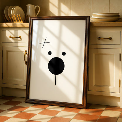 Minimalist Bear Face Cartoon Poster, Black and White Wall Art, Quirky Funny Animal Print — styled room mockup 2