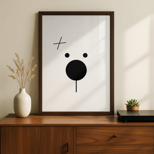 Minimalist Bear Face Cartoon Poster, Black and White Wall Art, Quirky Funny Animal Print — styled room mockup 5
