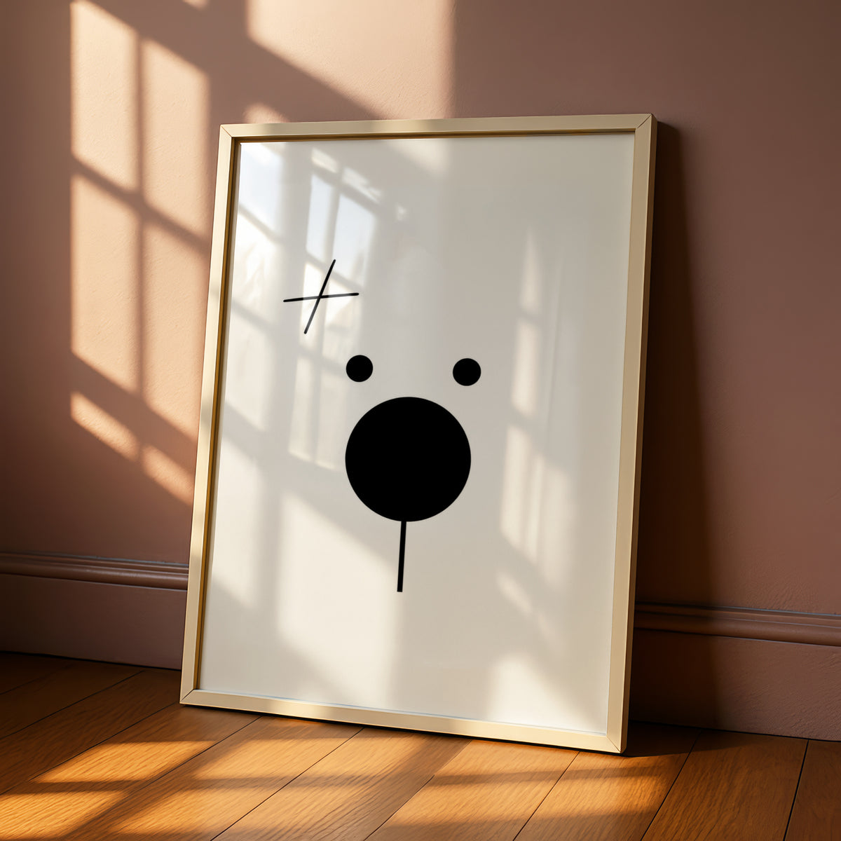 Minimalist Bear Face Cartoon Poster, Black and White Wall Art, Quirky Funny Animal Print — styled room mockup 6