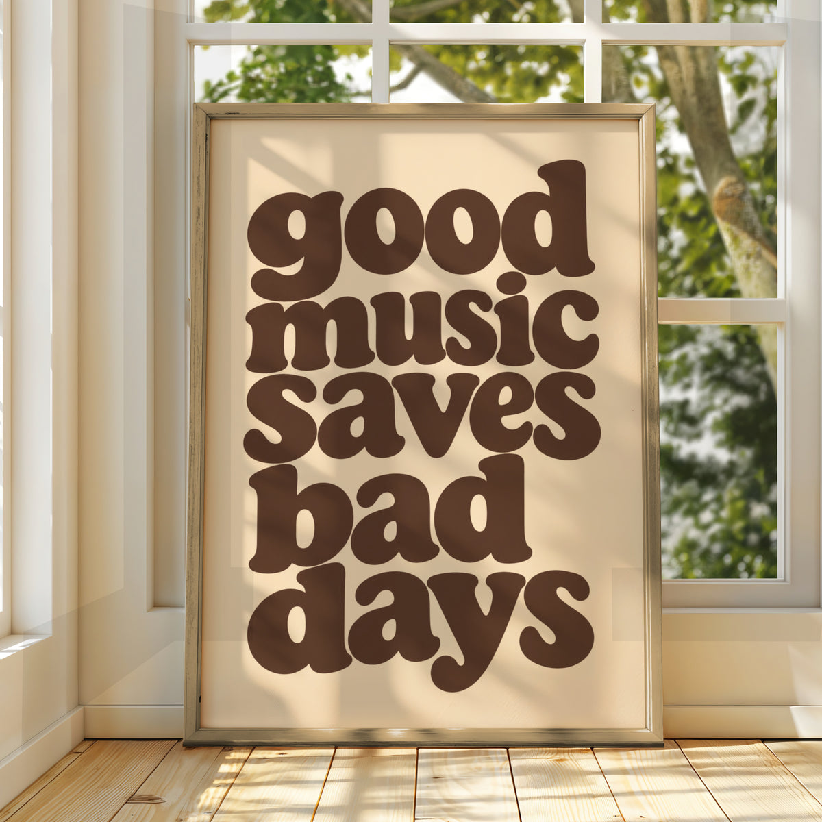 Good Music Saves Bad Days Quote Print, Retro Typography Poster, Neutral Music Wall Art