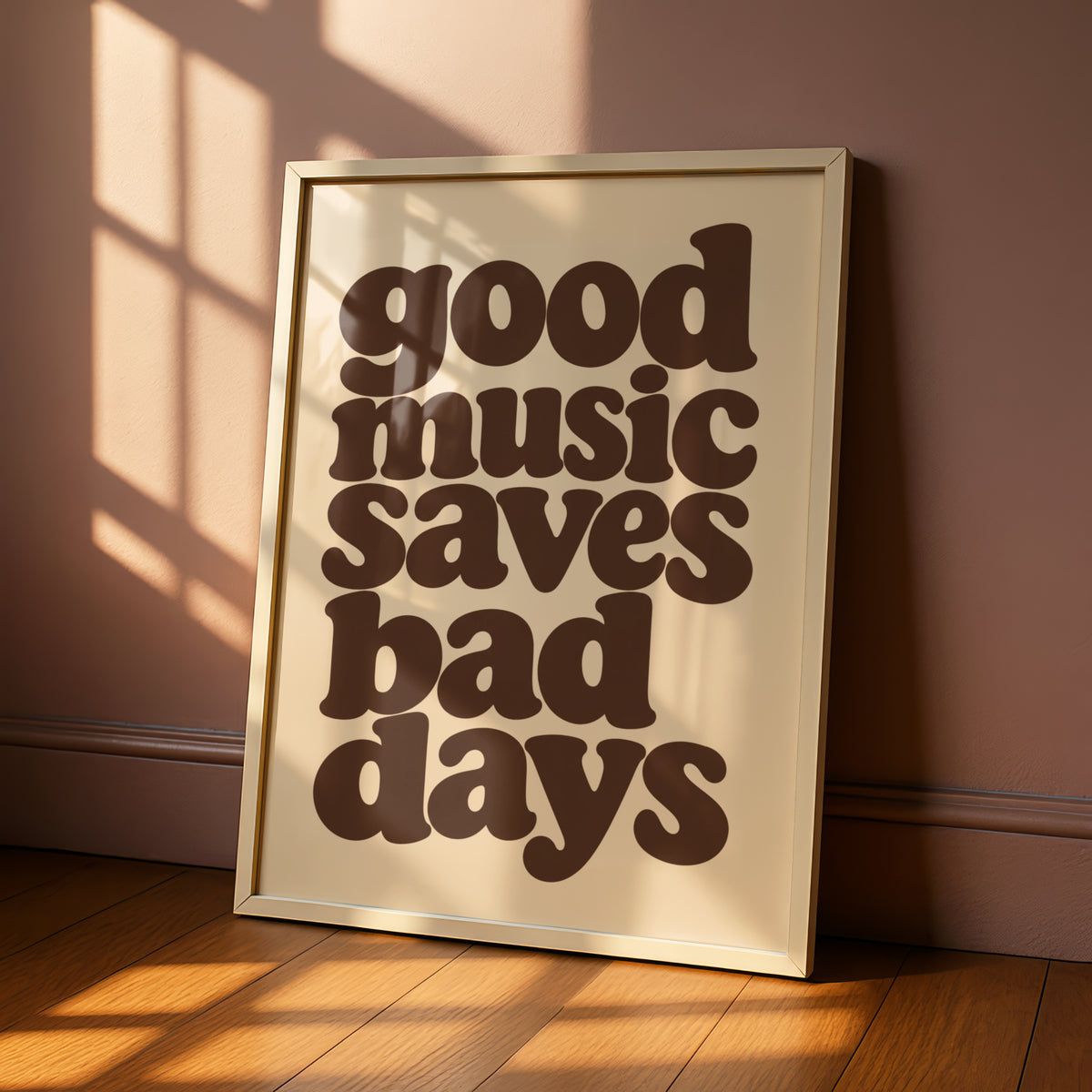 Good Music Saves Bad Days Quote Print, Retro Typography Poster, Neutral Music Wall Art