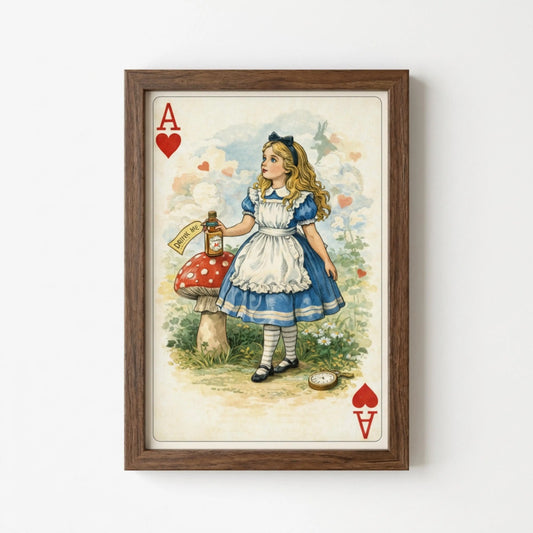 Alice in Wonderland Playing Card Poster, Vintage Wall Art, Queen of Hearts Illustration wall art print