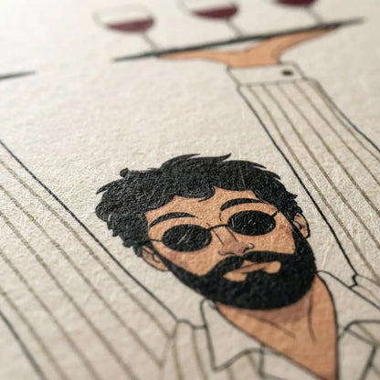 Retro Waiter, Minimalist Line Art Poster, Retro Wine Illustration wall art print