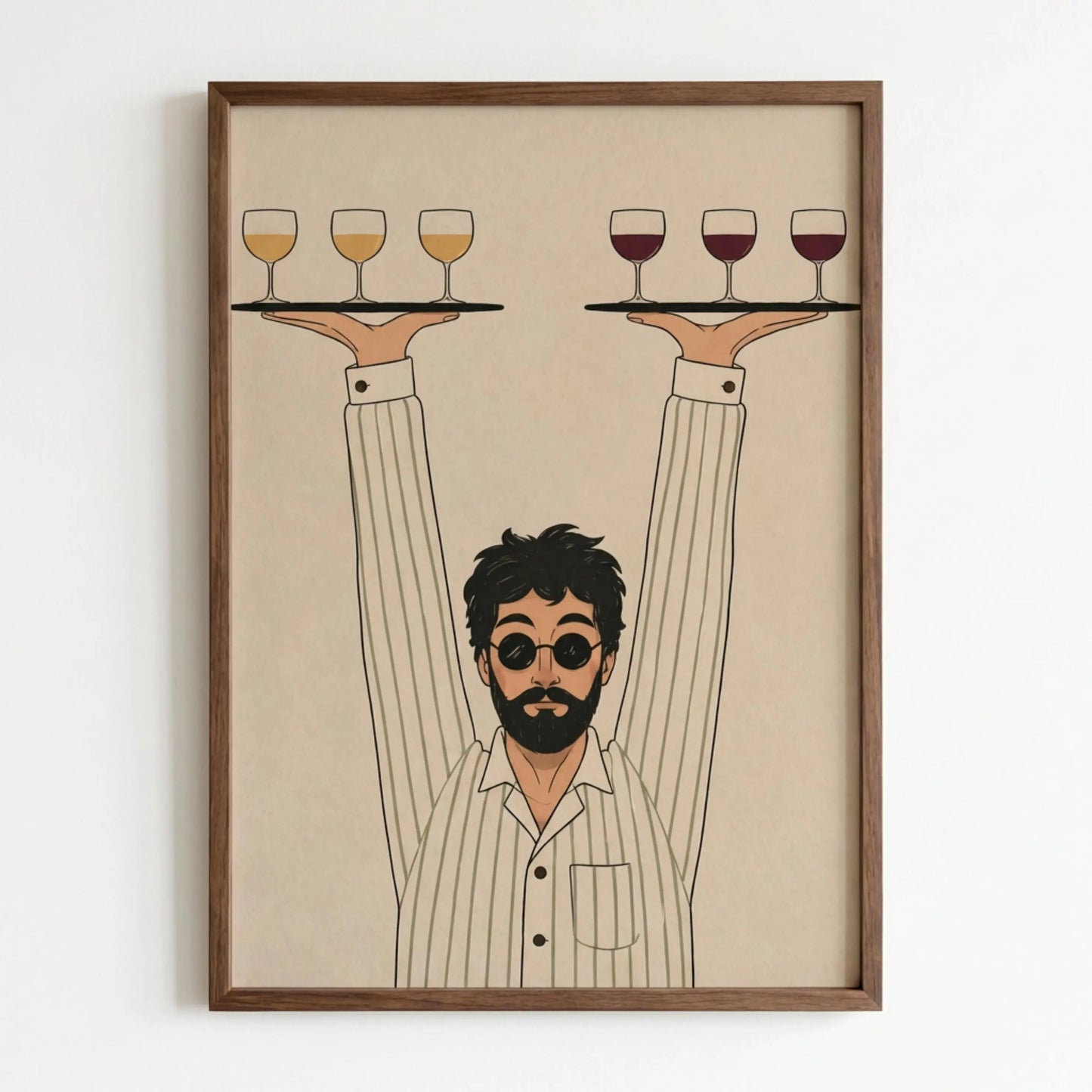 Retro Waiter, Minimalist Line Art Poster, Retro Wine Illustration wall art print