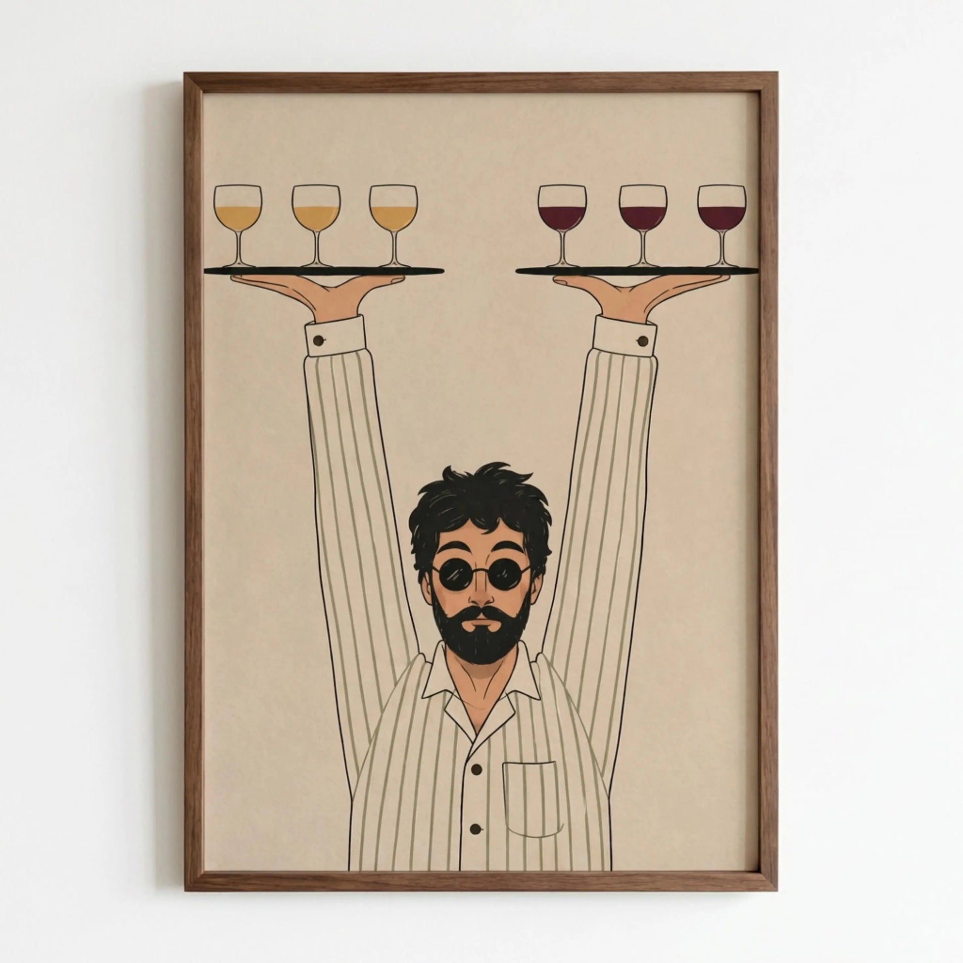 Retro Waiter, Minimalist Line Art Poster, Retro Wine Illustration wall art print