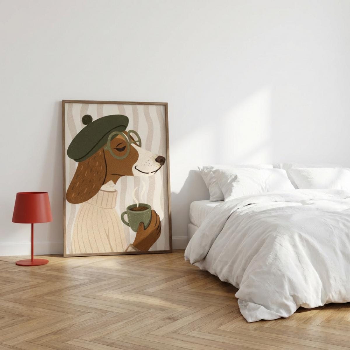 Dachshund Wall Art, Cozy Dog Print, Sausage Dog Poster, Coffee Illustration wall art print
