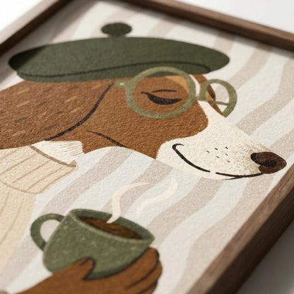 Dachshund Wall Art, Cozy Dog Print, Sausage Dog Poster, Coffee Illustration wall art print