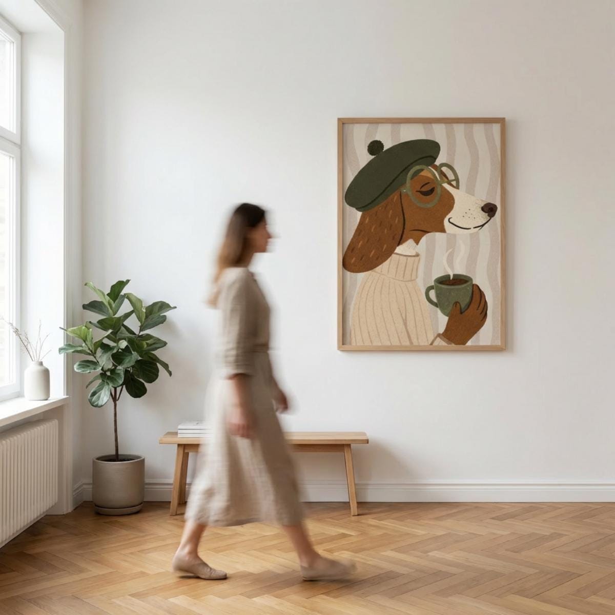Dachshund Wall Art, Cozy Dog Print, Sausage Dog Poster, Coffee Illustration wall art print