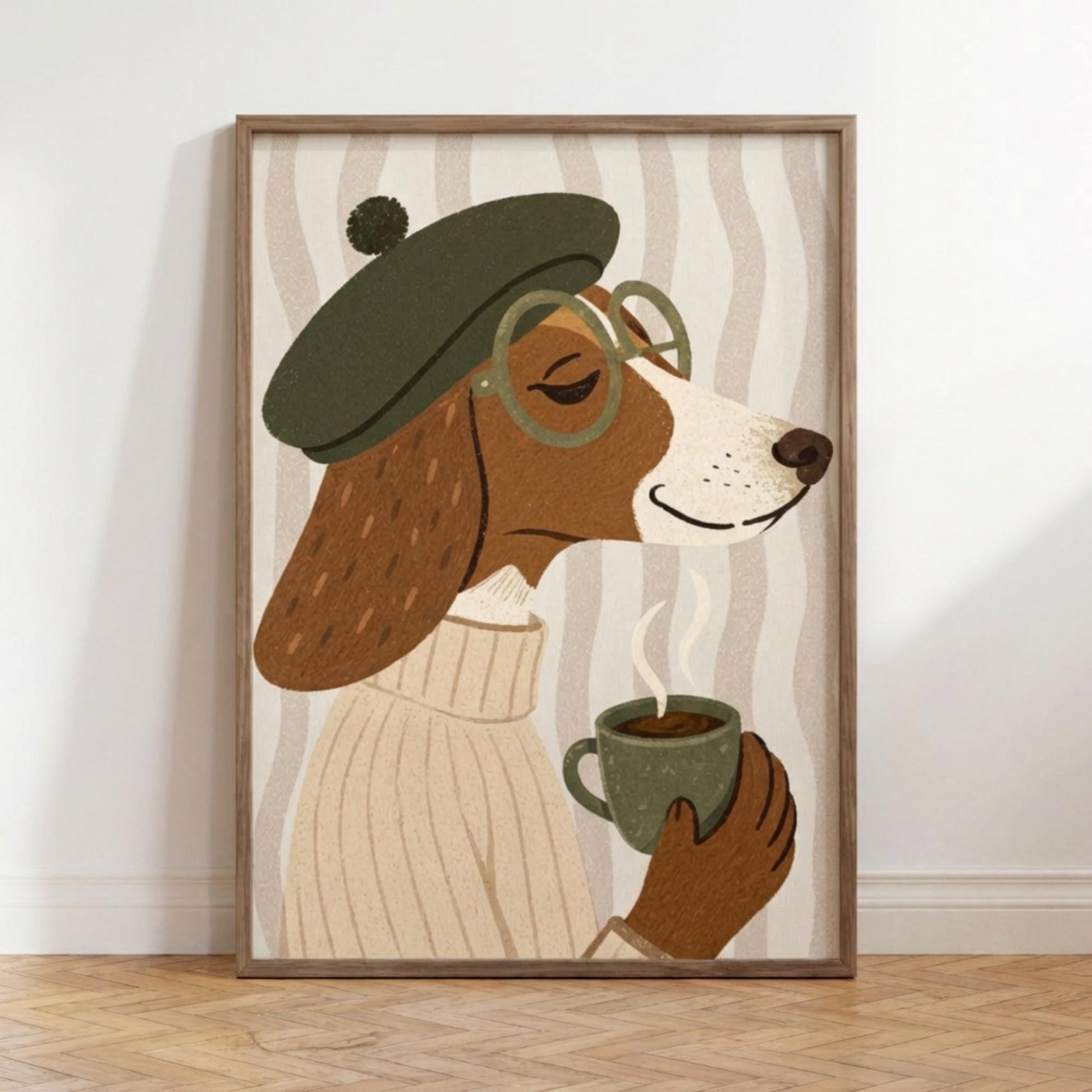 Dachshund Wall Art, Cozy Dog Print, Sausage Dog Poster, Coffee Illustration wall art print