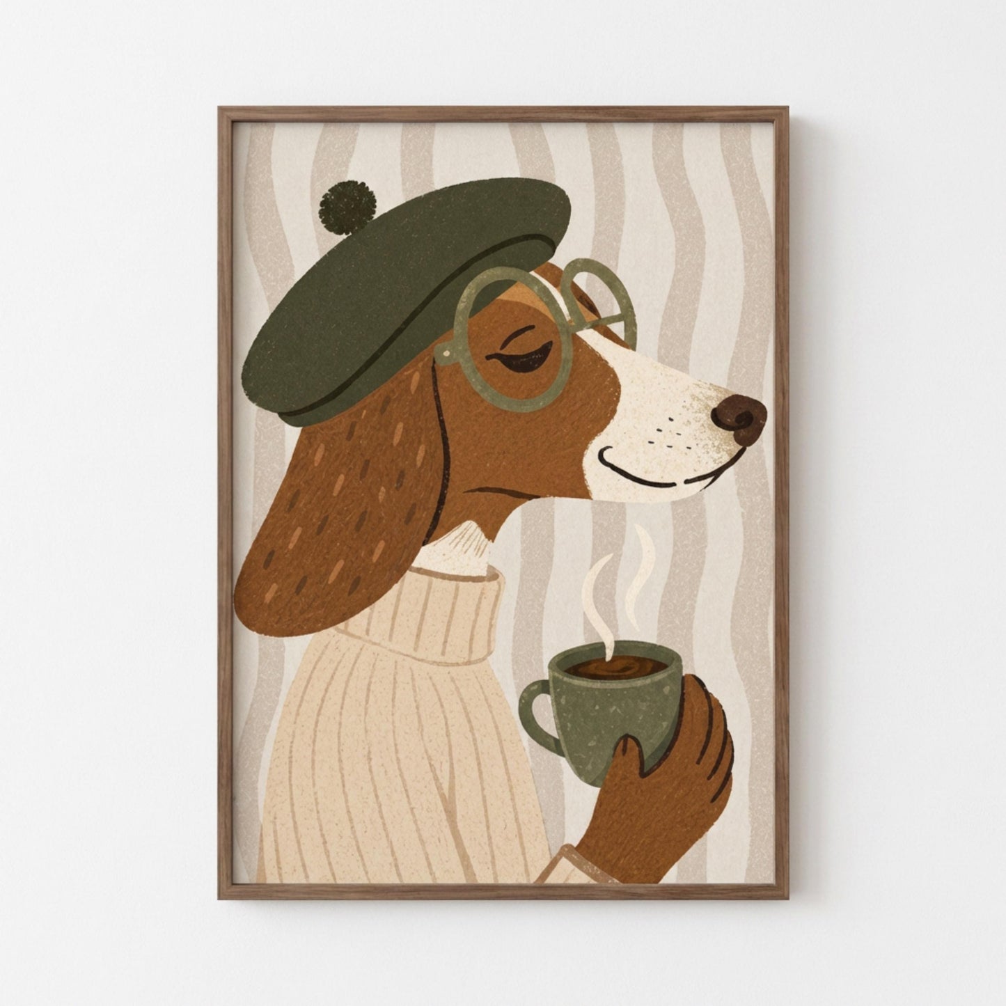 Dachshund Wall Art, Cozy Dog Print, Sausage Dog Poster, Coffee Illustration wall art print